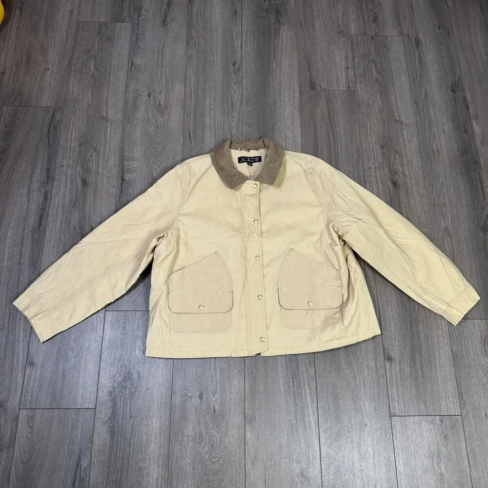 J.Crew Short Barn Jacket WMNS 2XL Coastal Khaki Ripstop Cotton Corduroy Collar